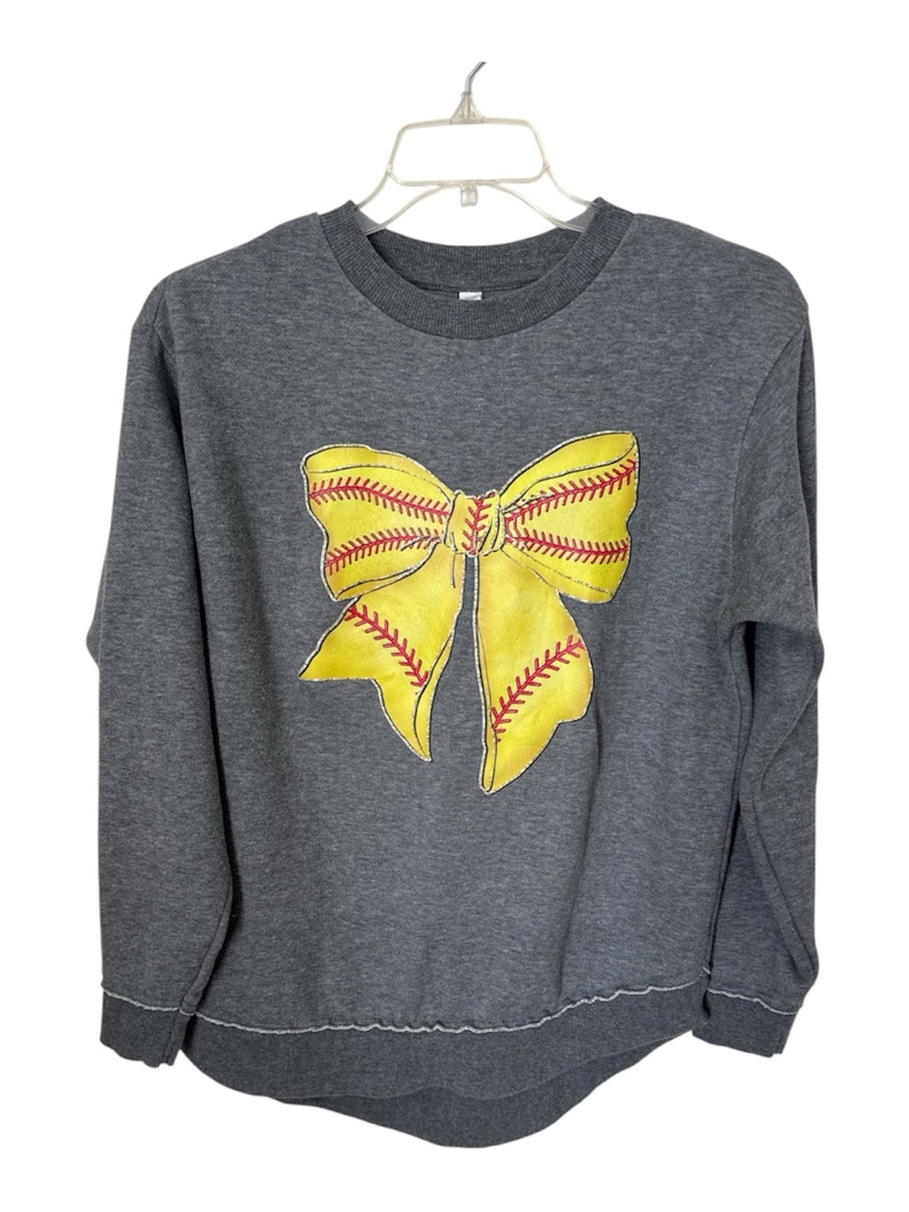 Gray Sweatshirt with Yellow Baseball-Stitch Bow Size Large Women Sports